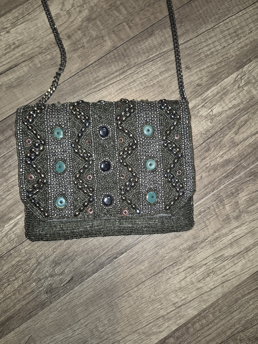 Mary Frances Beaded Dark Green Embellished Crossbody